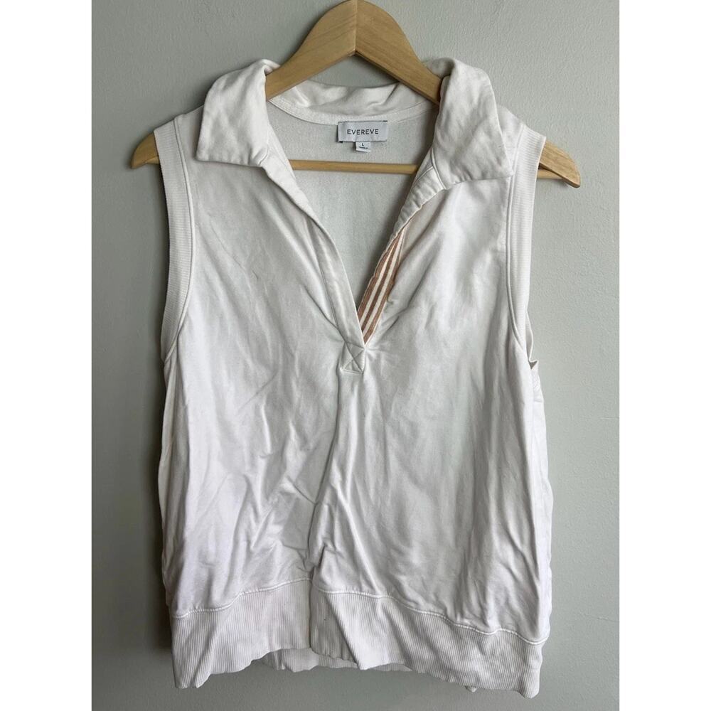 Evereve White Sleeveless Collared V-Neck Pullover Tank Top Modal Size Large Wm’s